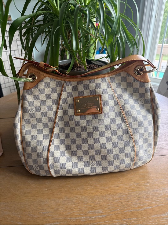 Louis Vuitton Handbags - Louis Vuitton Damier Azur Shoulder Bag in Cream and Tan Leather Trim